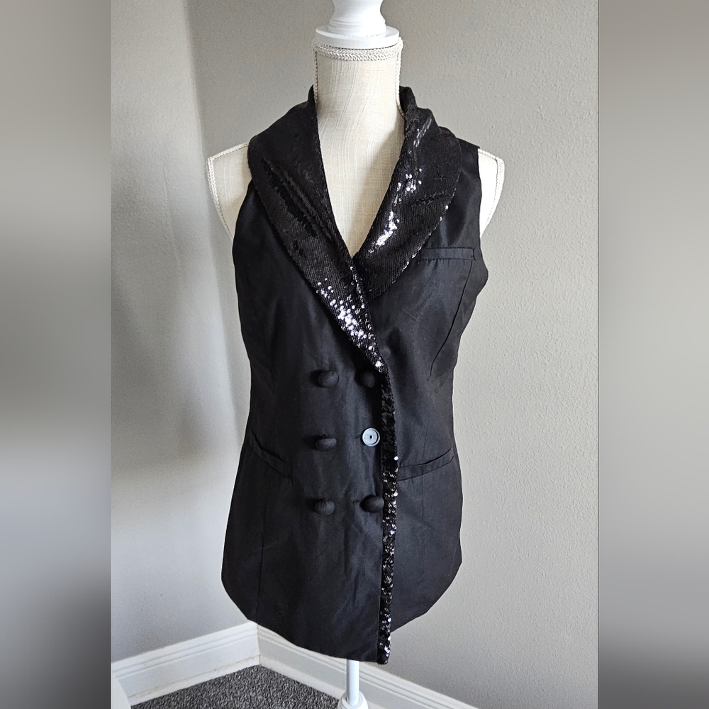 Sequin Trim Black Women's Vest